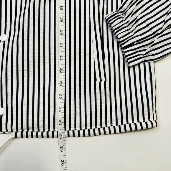 Esprit Jacket Womens Medium Black White Striped Button Up Drawstring Lightweight - Picture 11 of 13